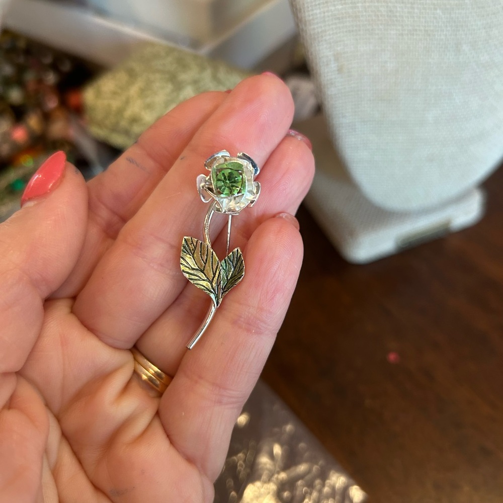 Green Crystal Flower Brooch